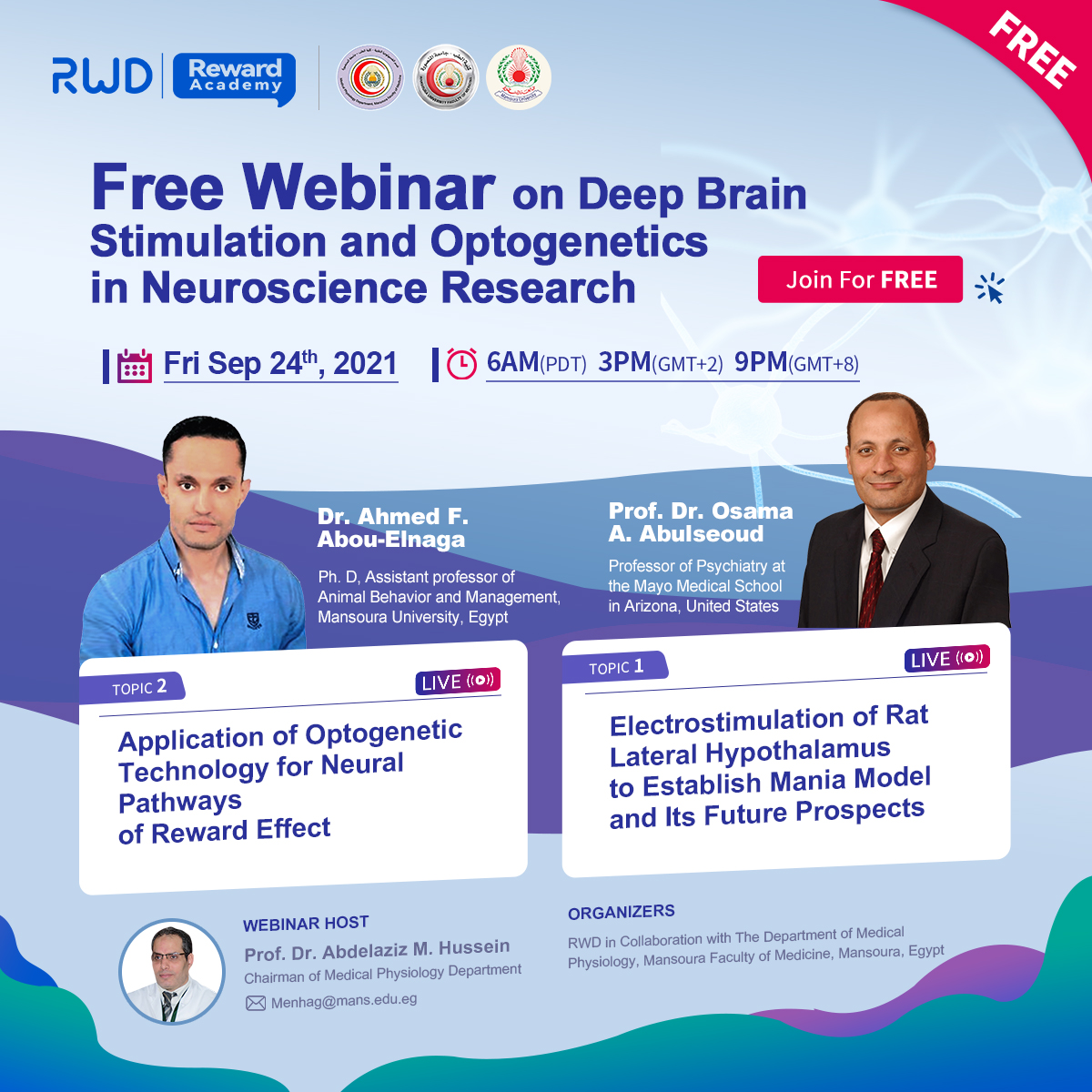 RWD is having our Free Webinar in topic of Deep Brain Stimulation and Optogenetics in Neuroscience Research.
Date: Sep. 24th, 2021; 
Time: CET 3PM;
Click to join us:
us02web.zoom.us/webinar/regist…
#Optogenetics #neuroscience