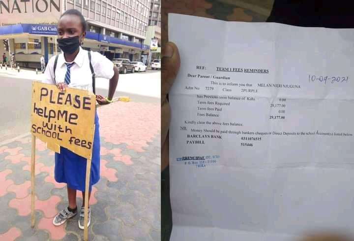 Afrahasunbird's tweet image. A form 2 student, identified as Melan Njeri Njuguna takes to the Nairobi streets to plead to Kenyans to help her raise ksh. 29,177 secondary school fees. Retweet widely💯