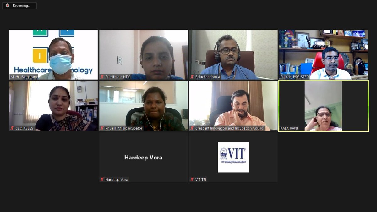 IITM HTIC MedTech Incubator (@htic_s) on Twitter photo Tamil Nadu BioNest Cluster members had a virtual meeting to share their updates and suggestions for the upcoming events. The meeting was chaired by Mr Suresh Kumar from <a href="/psg_step/">PSG-STEP</a>
<a href="/TNBiocluster/">TN Bionest Cluster</a> <a href="/BIRAC_2012/">DBT-BIRAC</a> <a href="/DBTIndia/">Department of Biotechnology</a> <a href="/DrManishDiwan/">Dr. Manish Diwan</a> <a href="/Vibazone/">Muthu Singaram</a> <a href="/IITMBio/">IITM Bioincubator</a> <a href="/DrChauhanChhaya/">Dr Chhaya Chauhan</a> <a href="/SsiieT/">ssiie-tbi</a> Tamil Nadu BioNest Cluster members had a virtual meeting to share their updates and suggestions for the upcoming events. The meeting was chaired by Mr Suresh Kumar from <a href="/psg_step/">PSG-STEP</a>
<a href="/TNBiocluster/">TN Bionest Cluster</a> <a href="/BIRAC_2012/">DBT-BIRAC</a> <a href="/DBTIndia/">Department of Biotechnology</a> <a href="/DrManishDiwan/">Dr. Manish Diwan</a> <a href="/Vibazone/">Muthu Singaram</a> <a href="/IITMBio/">IITM Bioincubator</a> <a href="/DrChauhanChhaya/">Dr Chhaya Chauhan</a> <a href="/SsiieT/">ssiie-tbi</a>