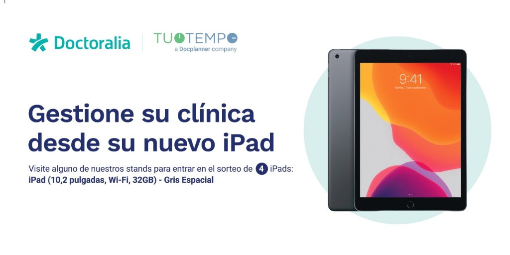Doctoralia's tweet photo. [Estamos sorteando 4 iPads]
Visita nuestro stand en el (@22CNH_) Congreso Nacional de Hospitales y Gestión Sanitaria y descubre como ganar uno.

📍 Stands 59 y 60

¡Te esperamos!

#22CNH #Docplanner #eHealth #Innovación #Doctoralia https://t.co/0AWCESwqJF