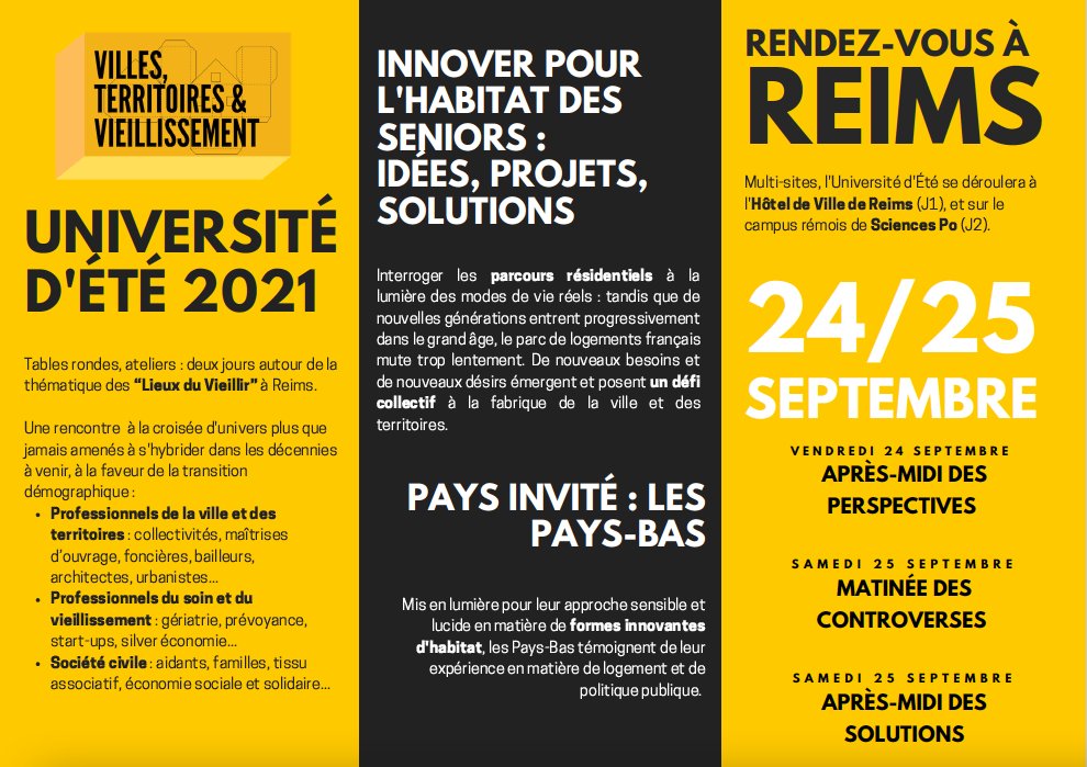 UE_VTV's tweet photo. 🔴 Pensez à vous inscrire !
https://t.co/h62Bz1KQqC

VILLES, TERRITOIRES &amp; VIEILLISSEMENT, c'est :

💬 2 jours d'échanges, de débats, de perspectives, de controverses, de solutions

Dérouler pour la suite du programme ⤵️ https://t.co/9d3FmyImgh