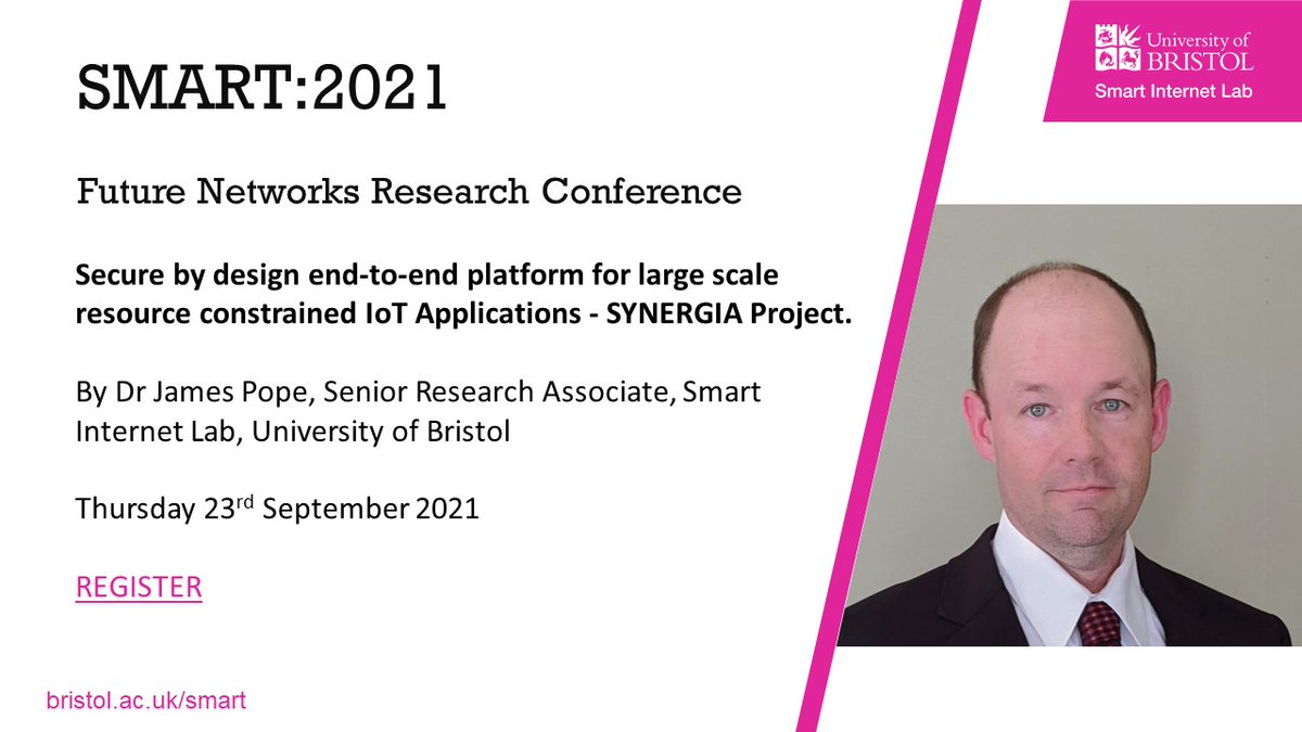 Smart Internet Lab (@bristol_smart) on Twitter photo Do you want to learn more about <a href="/ProjectSynergia/">Synergia</a>? If yes, join <a href="/BristolCSN/">BristolCSN</a> Dr James Pope in his talk for #smart2021 conference
🗓️Thu 23rd September 2021
Register ow.ly/KJmI50Gae64
#IoT #applications #researchers #security #platforms <a href="/BristolUni/">University of Bristol</a> @BristolUniEng Do you want to learn more about <a href="/ProjectSynergia/">Synergia</a>? If yes, join <a href="/BristolCSN/">BristolCSN</a> Dr James Pope in his talk for #smart2021 conference
🗓️Thu 23rd September 2021
Register ow.ly/KJmI50Gae64
#IoT #applications #researchers #security #platforms <a href="/BristolUni/">University of Bristol</a> @BristolUniEng