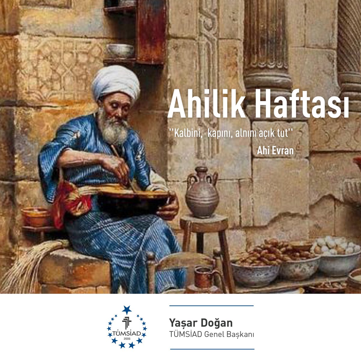 Esnaf ve sanatkârlığı, meslek ahlakı, olgun kişilik, doğruluk ve tevazuyla harmanlayan Ahilik geleneğinin gelecekte de korunmasını temenni ediyor, ekonomimizin bel kemiği olan esnaf ve sanatkârlarımıza hayırlı kazançlar diliyorum.

#TicaretAhlakıveÜretenTürkiye