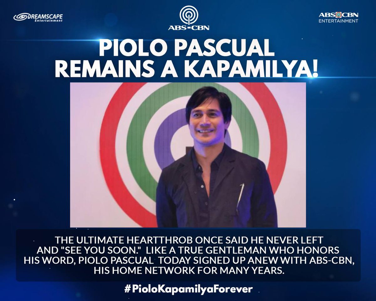 ABSCBN's tweet photo. Ultimate Heartthrob, Piolo Pascual, remains a Kapamilya! #PioloKapamilyaForever

See the photo for more details. https://t.co/EdlOKSupXn