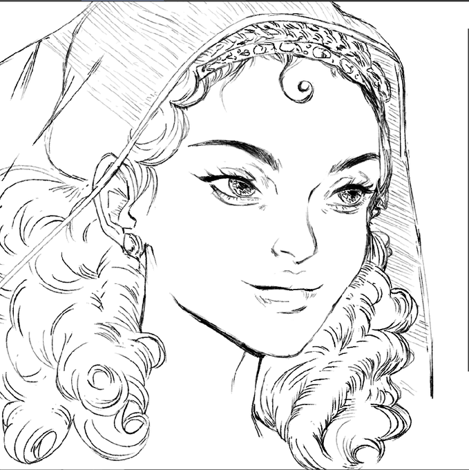 #wip breaking out the fine inking brushes for miss yara 