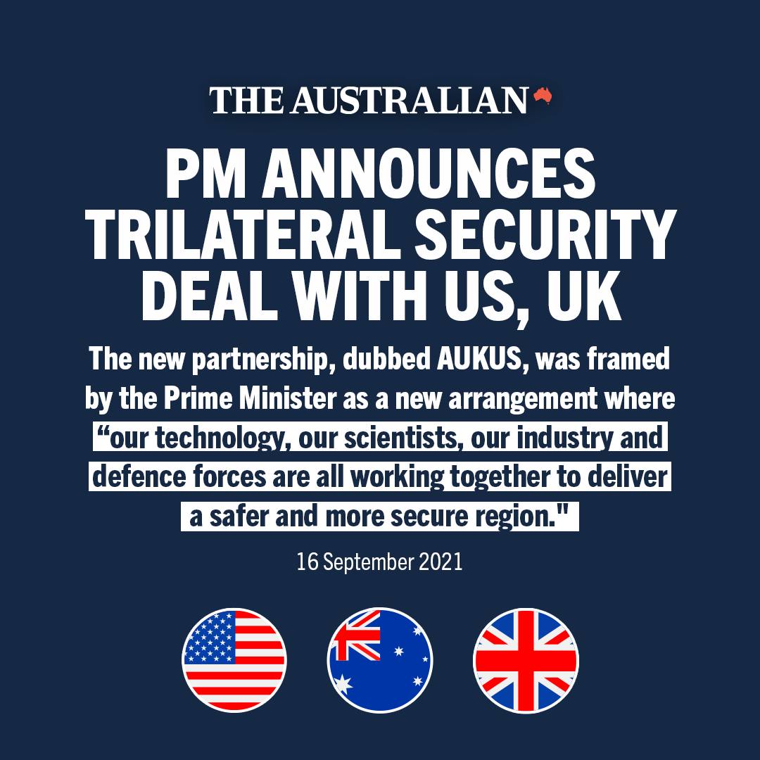 ALSF's tweet photo. Great work @ScottMorrisonMP on securing this agreement that will protect our national security and our national interests.

We have a long history of security cooperation with the US and UK, formally recognising that relationship was long overdue.

🇦🇺 🇬🇧 🇺🇲 https://t.co/VoIP9uoQRm