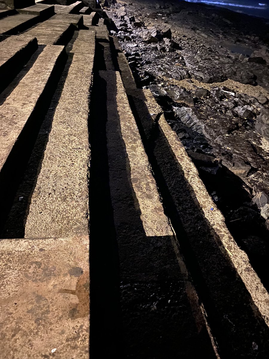 Pugdandee's tweet image. Went to Bandstand last night. So disheartened to see the state of the shore. The rocks I loved tidepooling on are all covered in oil. 

#MumbaiOilSpill