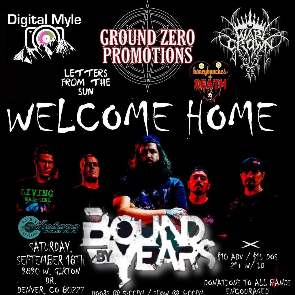 THIS SATURDAY NIGHT! <a href="/GZ_Promotions/">Shawn1388</a> and the Ground Zero Family welcome home <a href="/Boundbyyears/">Bound by Years</a> from their tour! Get your tickets now at fb.me/e/1IGYcW11A and get down to <a href="/AnteroHall/">AnteroHall</a> in Lakewood Saturday to see Letters From The Sun <a href="/LFTS_7/">LettersFromTheSun</a> , @honeybunchesofdeath, <a href="/WarcrownDenver/">WarCrown</a>