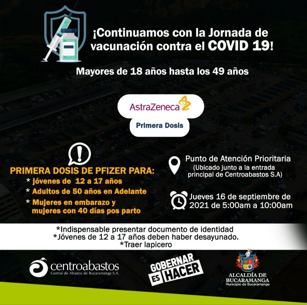 centroabastos's tweet photo. El día  jueves 16 de septiembre continuaremos con  la jornada de vacunación https://t.co/KzT4phDY2U