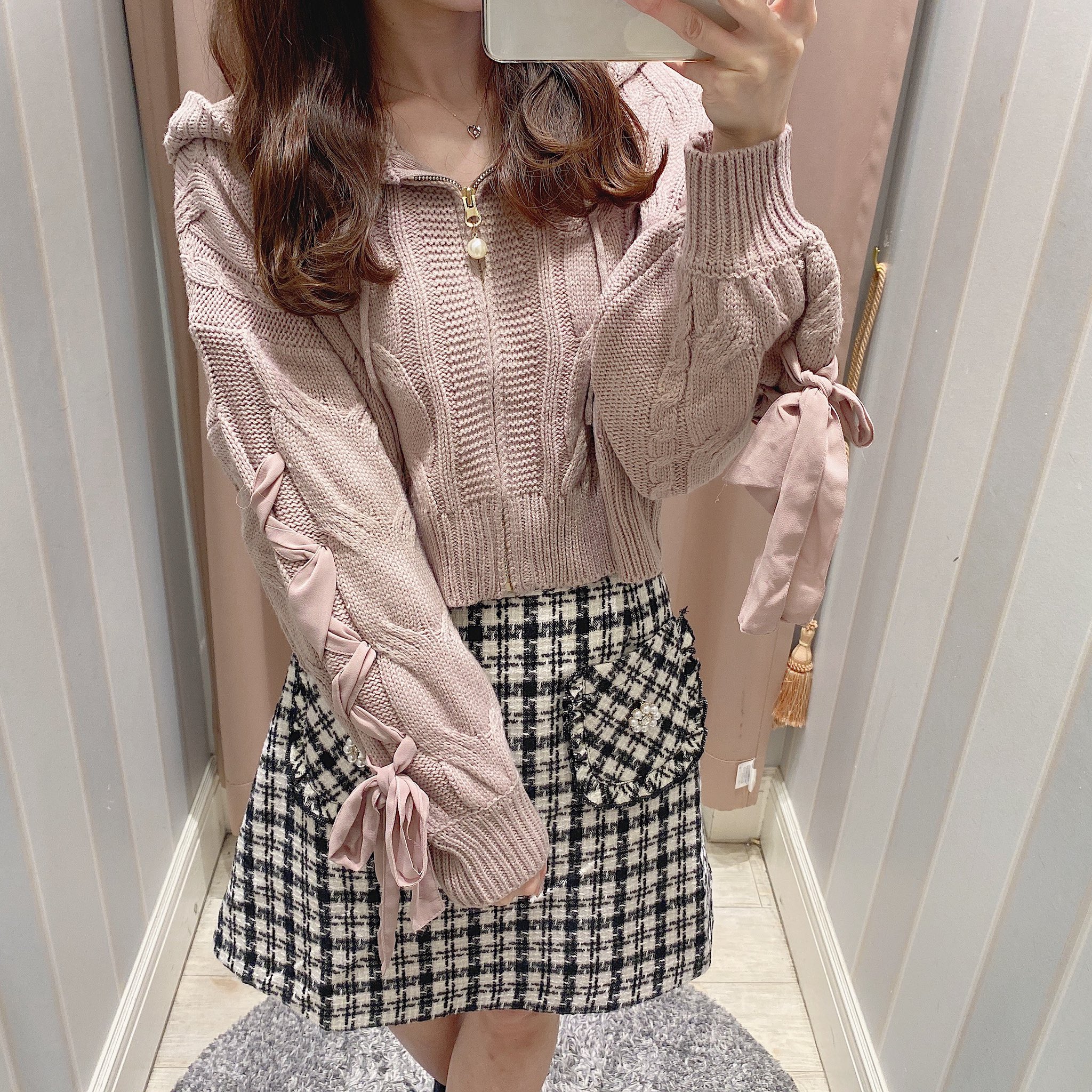 evelyn★ビッグリボンニット☆ピンク★F☆パール付き★セーター☆カットソー evelyn☆ビッグリボンニット☆ピンク☆F☆パール付き☆セーター