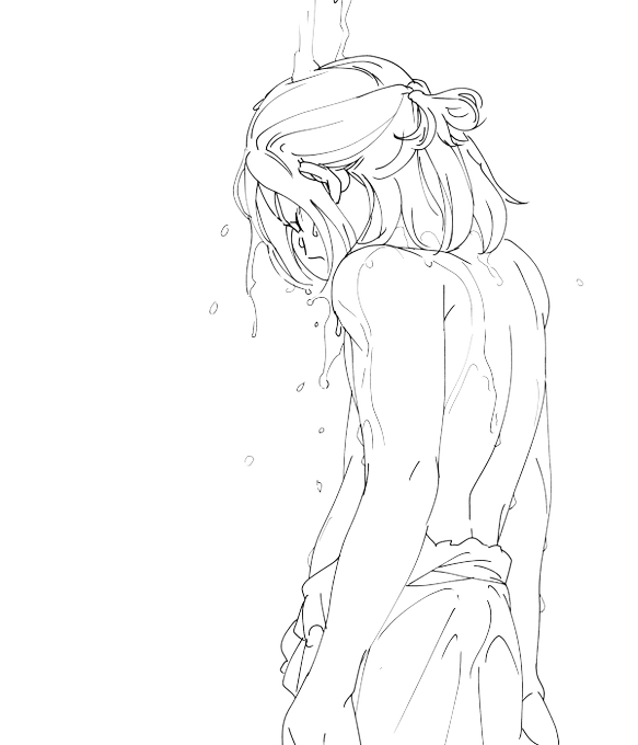 水浴びとかも線画にしてみました(透過) 