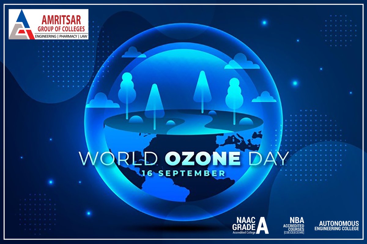 AGCAmritsar's tweet photo. We are already witnessing the maleficent side of ignoring the health of our mother earth. Let's take a pledge to not cause harm to the environment anymore and use only #OzoneFriendly substances.
Let's protect the Earth's shield this World Ozone day. https://t.co/lQ3reoBgfM