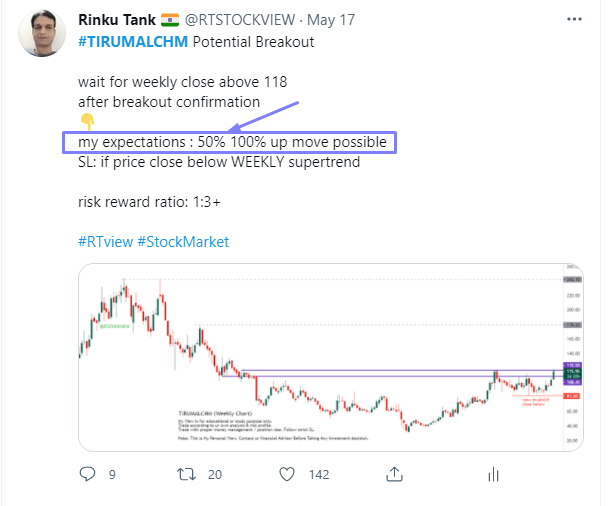 RTSTOCKVIEW's tweet photo. #TIRUMALCHM 
chart update 

all expectations fulfilled, today high 246

100%+ up 

view closed 

#RTview https://t.co/RDoiA3Lma0