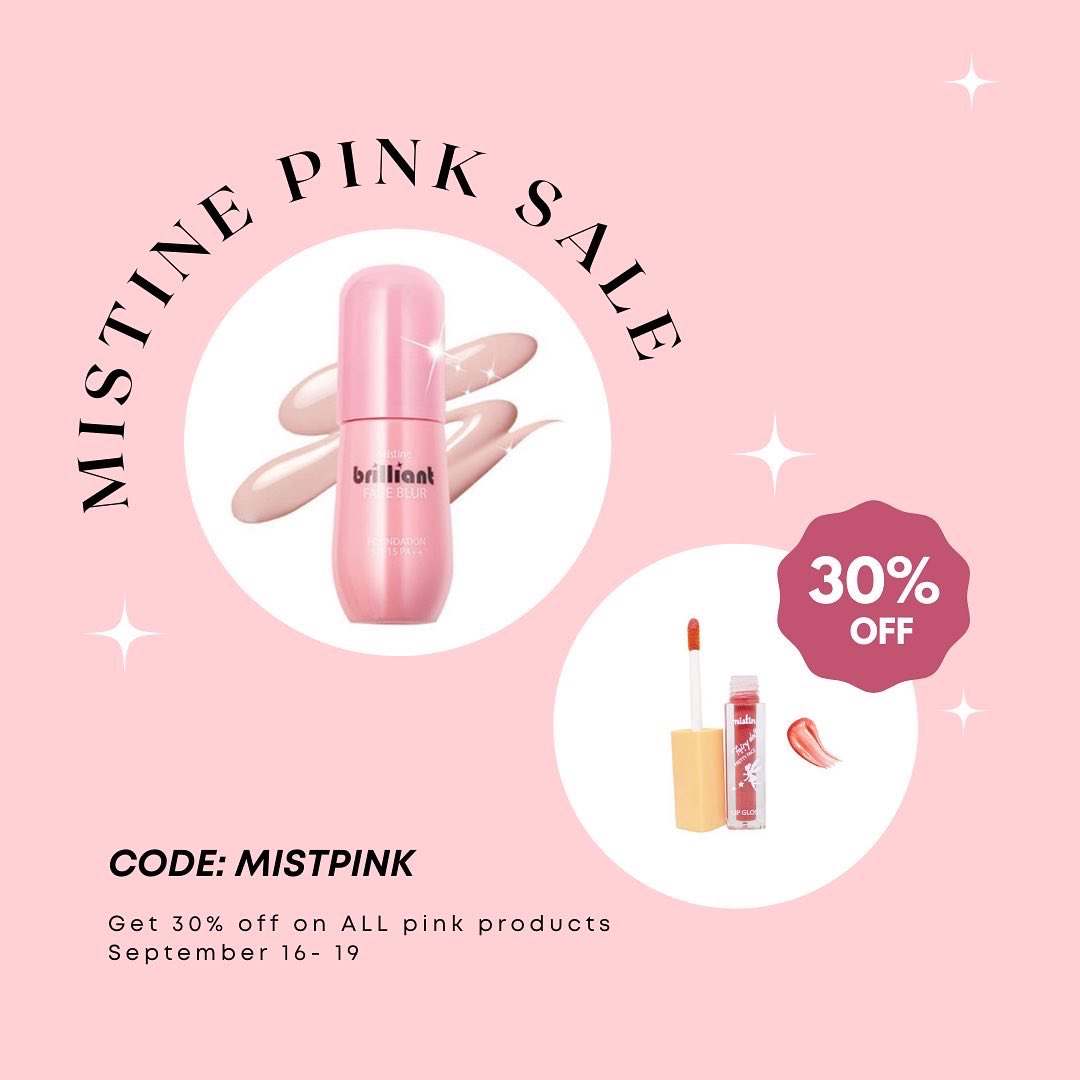 MistinePh's tweet photo. Snatch your favorite pink products at 30% off! 

Use code MISTPINK upon checkout.

Hurry and shop now!

🛒https://t.co/ZzhWONm6FO.
🛒https://t.co/s7MnRf0CS4

#Mistine #Mistineph #MistinePinkSale https://t.co/hWnL2EXbKZ