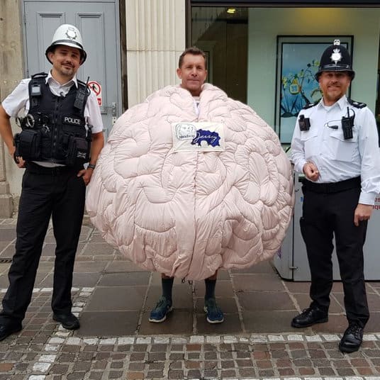 #followthebrainjsy
Delighted to have the support from <a href="/JerseyPolice/">States of Jersey Police</a> Community Officers for my Guinness World Record attempt at the <a href="/LondonMarathon/">TCS London Marathon</a> for "The Fastest Marathon Dressed as a Bodypart - Brain.