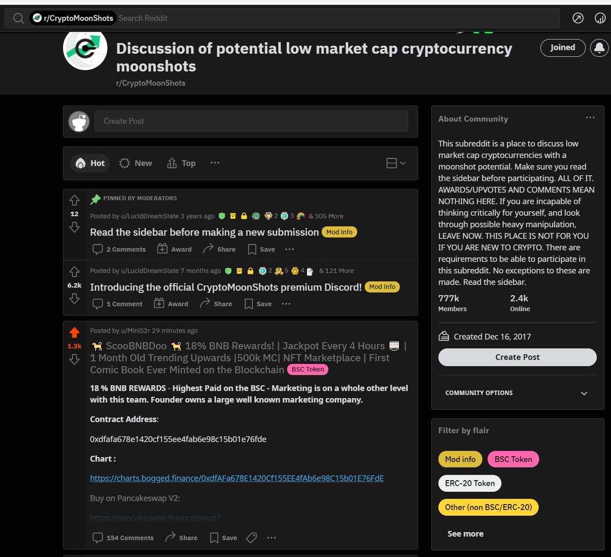 18% BNB REWARDS WE ARE A #BSCGem 
This community is amazing.  Every time we post on <a href="/CryptoMoonShots/">CryptoMoonShots</a>  always trending #1.  
We went from 1.5 BNB to 1.1 Million hitting new ATH for 24 out of 26 days. Nice entry point right now above 500k.
 t.me/ScooBNBDoo 
 #BSC #bscgems