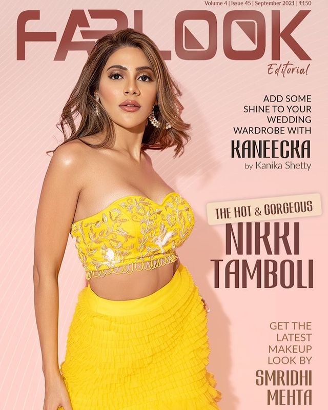 mytentaran's tweet image. Nikki Tamboli shares another look from Fablook magazine in a yellow outfit.

#Fablook #NikkiTamboli