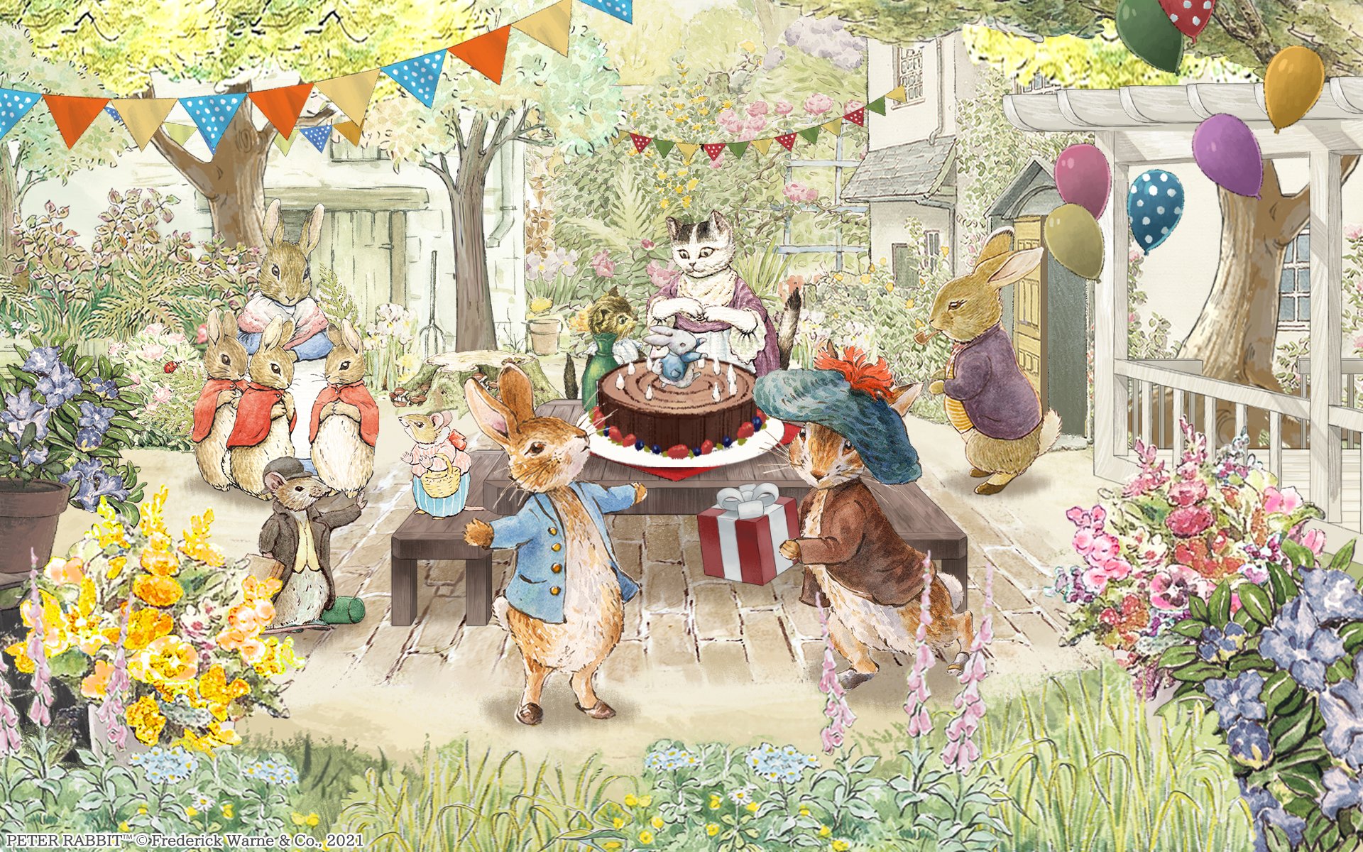 公式 ピーターラビット 小さな村の探しもの 新イベントの開催です 期間限定 イングリッシュガーデンパーティ でアイテム探し 住人の皆で野外パーティ 新住人 こぶた が来てくれます