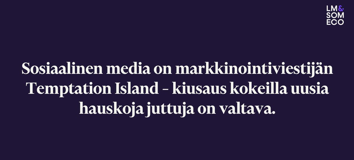 #Somecoffee: Elätkö sinäkin houkutusten saarella? Koskaan aikaisemmin markkinoijilla ei ole ollut nykyisen kaltaista houkutusta ja mahdollisuutta kokeilla kaikkea – pahimmillaan brändin kustannuksella. 
<a href="/kinnusenlotta/">Lotta Kinnunen</a> <a href="/MujoTuukka/">Tuukka Mujo</a>
#brändi #markkinointi #brändimarkkinointi #somefi