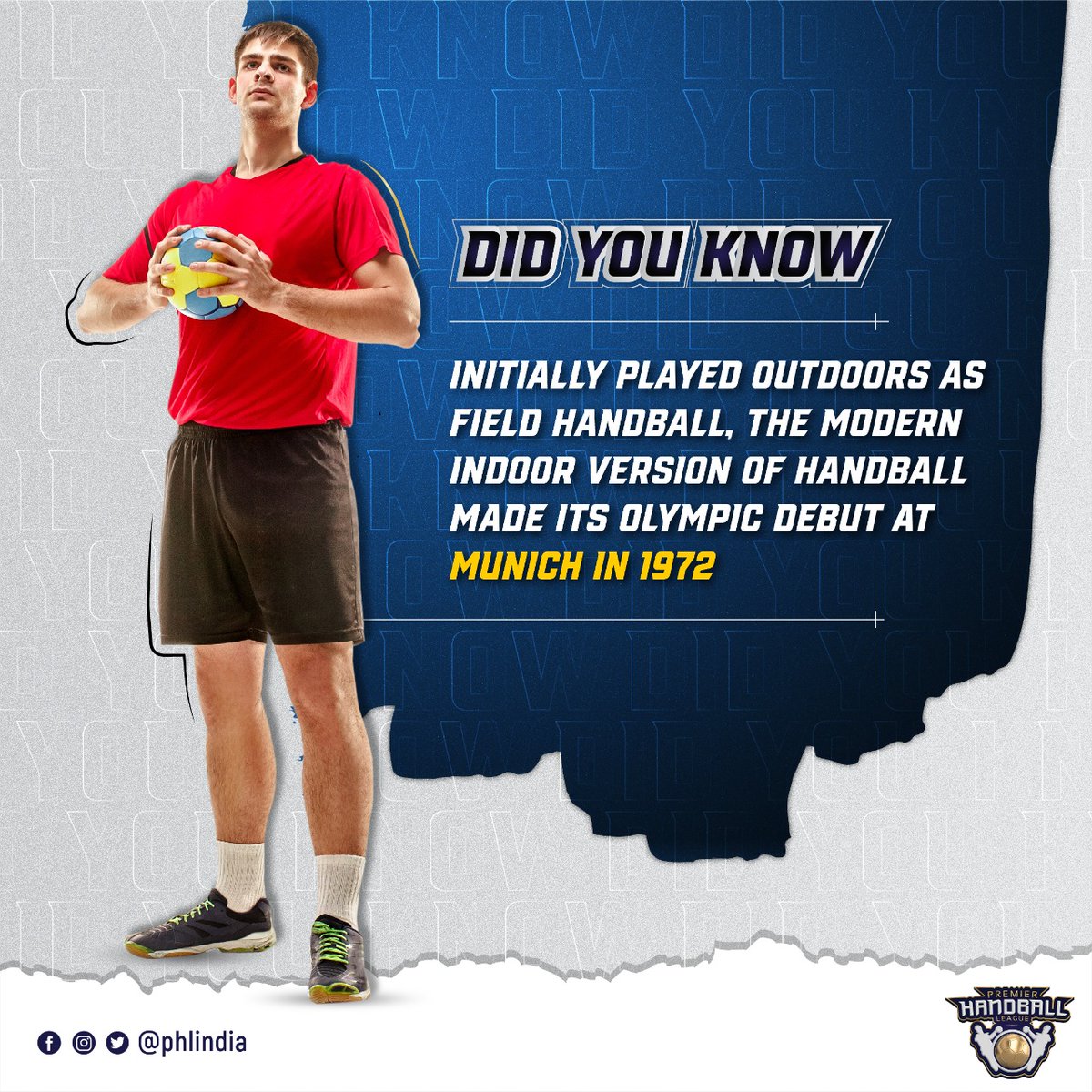 PHLIndia's tweet photo. #HandballTrivia Initially played outdoors as field handball, the modern indoor version of Handball made its Olympic debut at Munich in 1972.
#HandballTrivia #Sports #League #PHL #PHLIndia #premierehandballleague #indoorhandballchampionship #munich #olympics #handballindia https://t.co/sQFklBxDpM