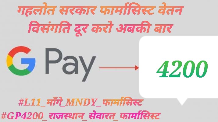 हम कोरोना माहमारी में भी सरकार के कंधों से कंधा मिला कर लड़े है, फिर भी हमारा वेतनमान कम क्यों??
#L11_माँगे_MNDY_फार्मासिस्ट
#GP4200_राजस्थान_सेवारत_फार्मासिस्ट
<a href="/ashokgehlot51/">Ashok Gehlot</a> 
<a href="/RaghusharmaINC/">Dr. Raghu Sharma</a> 
<a href="/RajCMO/">CMO Rajasthan</a>
<a href="/MunjalDr/">Dr Ish Munjal</a> 
<a href="/NarayanBeniwal7/">Narayan Beniwal</a>
<a href="/Alokranjan_AR/">Alokranjan_AR</a> 
@Drpadamsingh12