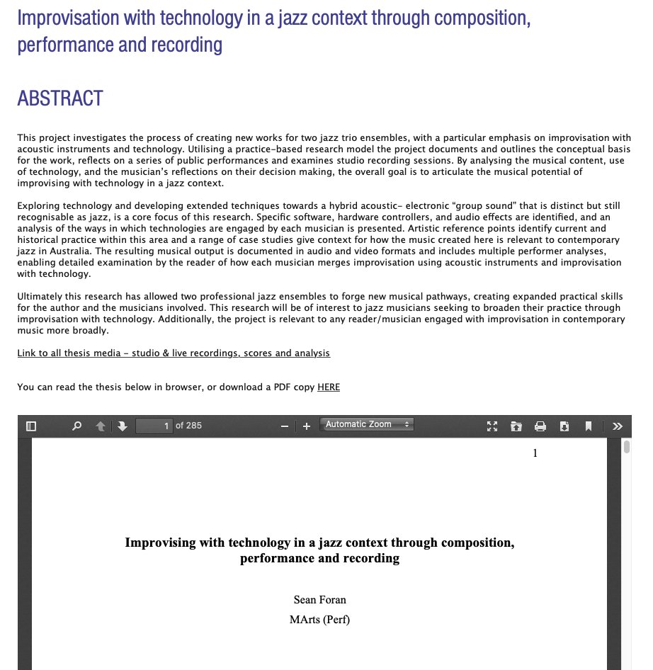 For those that are curious..... you'll find the full thesis on my website now, including links to all the studio recordings - audio &amp; Multicam studio videos. seanforanmusic.info/thesis #jazzthesis #practicebasedresearch