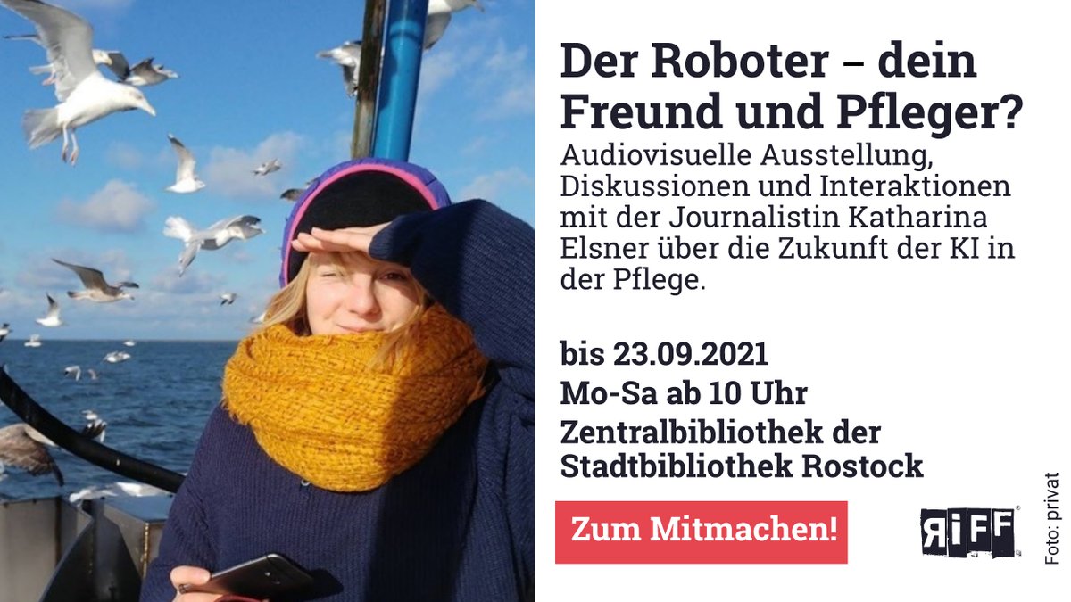 riffreporter's tweet photo. Wie verändert #KI Leben im #Alter? @MsElster hat bei der @RBSMasterclass und mit der Stadtbibliothek #Rostock ein Programm rund um #KuenstlicheIntelligenz und #Pflege entwickelt, das bis zum 23.9. läuft. ttps://www.riffreporter.de/de/gesellschaft/rifflive-veranstaltungen-termine https://t.co/DZ9ZESpTcZ