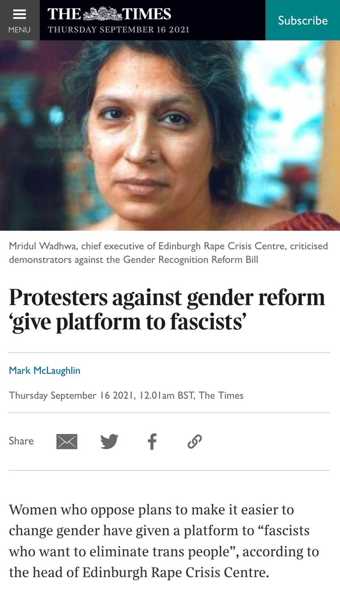 Reminder that when 3 women's aid groups in Lanarkshire had funding pulled for remaining women-only, Mridul Wadhwa's partner received the £1.4 million contract that they lost. This is the narcissistic rage of entitlement. @EdinRapeCrisis #WomenWontWheesht thetimes.co.uk/article/704cab…