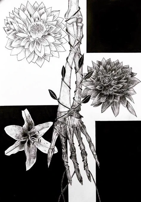 ボールペンで描いた花と骨

#ダリア #ペン画 #絵描きさんと繋がりたい 