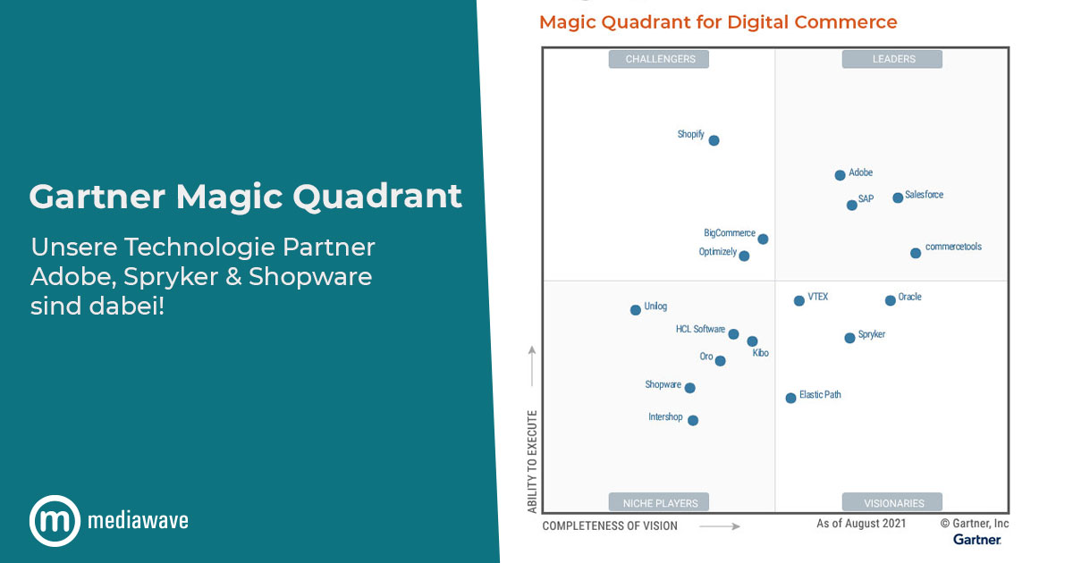 mediawave_trend's tweet photo. Wir sind happy! All unsere #Digital #Commerce Technologie Partner - @sprysys I @shopware  I @AdobeCommerce - sind im Magic Quadrant zu finden! Wenn Du erfahren möchtest, welche Technologie für Dein Projekt geeignet ist, dann kontaktiere uns doch gerne! https://t.co/boaSU6Qfr3 https://t.co/seVNa3Ynnb