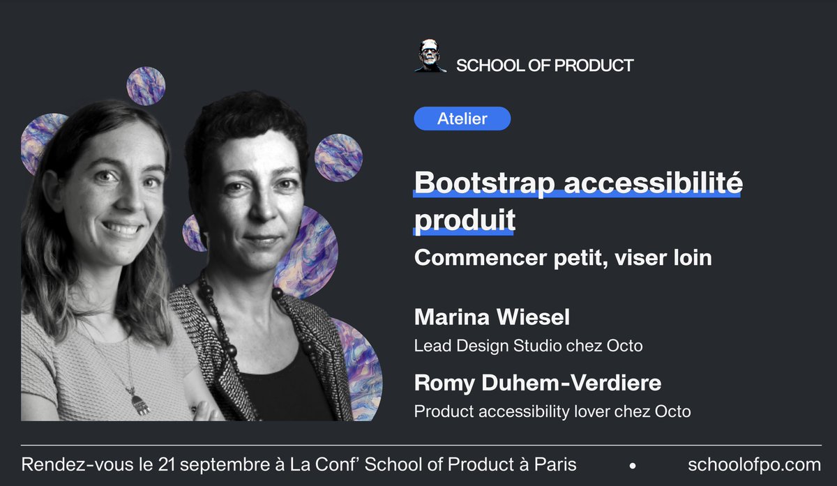 [#Actu] <a href="/MarinaWiesel/">Marina Wiesel</a> et Romy animeront un atelier à la conférence #RêvesDeDemain de <a href="/SchoolOfPO/">School of Product</a> le 21/09 !👏

💡Découvrez une vision claire et méthodologique de la démarche de mise en accessibilité et créez votre roadmap activable !

Dernières places ➡️ bit.ly/2XgMAHf