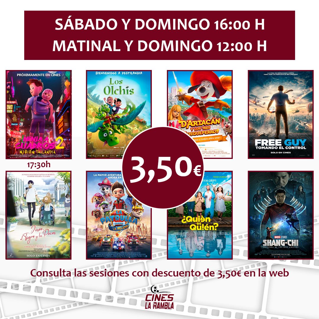 CINESLARAMBLA's tweet photo. 🎬 OFERTA ESPECIAL DEL FIN DE SEMANA.
📲 Consulta las sesiones con descuento de 3,50€ en nuestra página web https://t.co/27ELQSxC3U.
🍿 ¡Te esperamos! https://t.co/QzOLKGKBWq