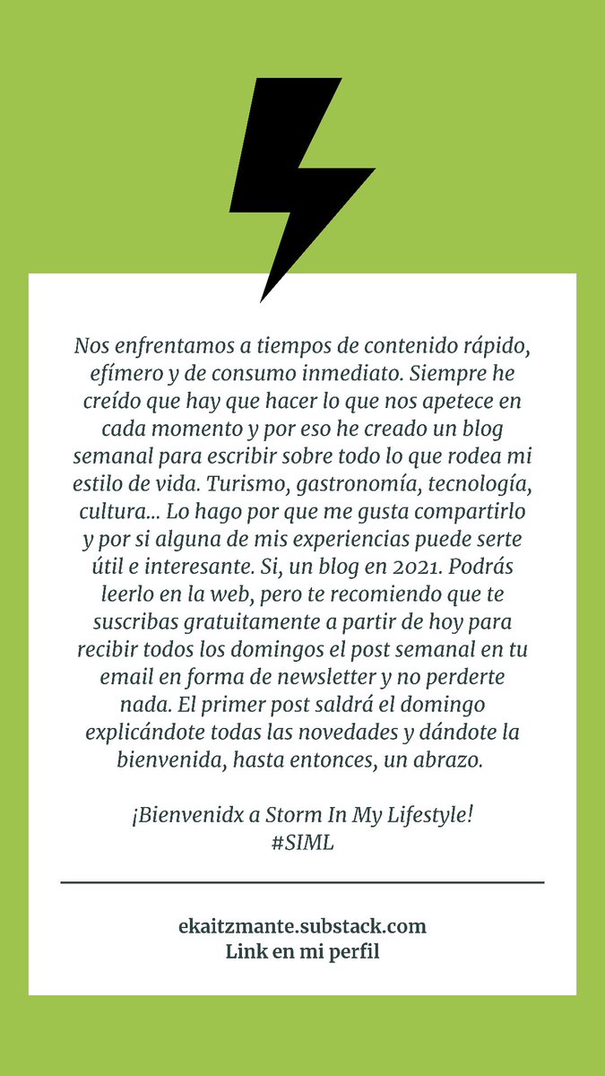 ekaitzmante's tweet image. ¿Por qué tanto ⚡️ últimamente? Os lo explico un poco.

¡Bienvenidx a Storm In My Lifestyle!

➡️ ekaitzmante.substack.com

#SIML