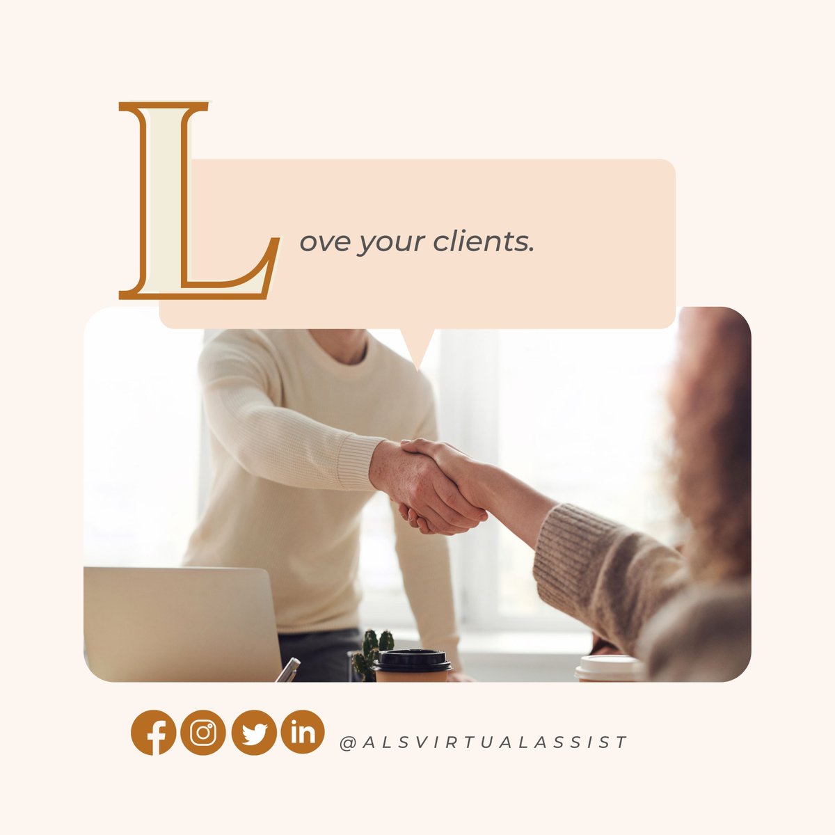 ALS_Virtual's tweet image. The ALS of Successful Freelancing  
LOVE YOUR CLIENT
Find out what they need/want and show them your passion in doing the job assigned to you. Focus on your clients and you are destined to win!
 #ALSVirtualAssist