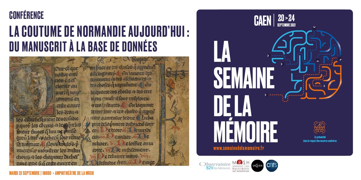 MrshCaen's tweet photo. Programme #SemaineDeLaMémoire #Caen "La coutume de #Normandie aujourd'hui : du manuscrit à la base de données" @ProjetCONDE  Programme complet https://t.co/mr67UeHyri https://t.co/DMpaS5FcVq