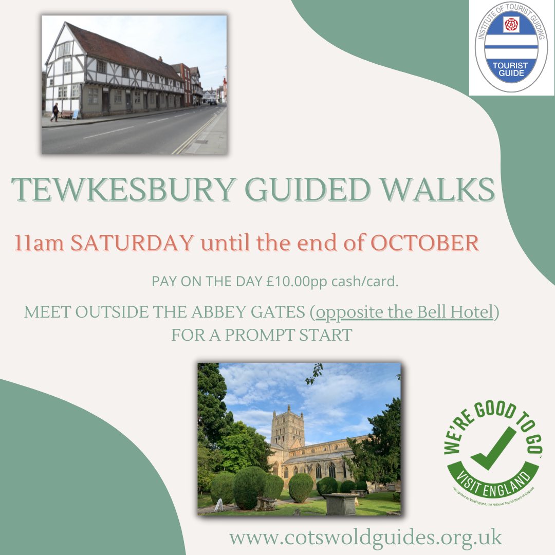 Will you be visiting Tewkesbury this Saturday?  Discover more about this interesting historic town by taking a guided walk with a Blue Badge Tour Guide. ⁦@moretewkesbury⁩ #visittewkesbury #visitgloucestershire ⁦@BBGuides⁩ ⁦@TewksBCtourism⁩
