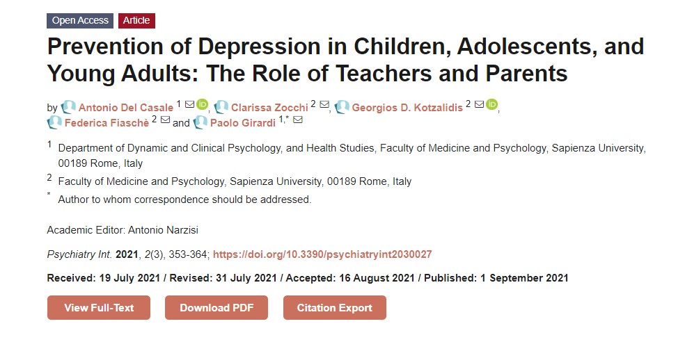 #PsychiatryintInterestingPaper

#Psychiatry

Prevention of Depression in Children, Adolescents, and Young Adults: The Role of Teachers and Parents

More at: mdpi.com/2673-5318/2/3/…

#depression 

<a href="/MDPIOpenAccess/">MDPI</a>