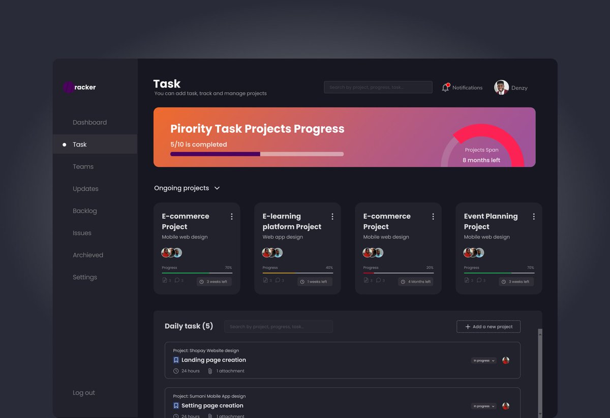 denzydesigns's tweet image. I designed this web app that helps you track and manage projects.