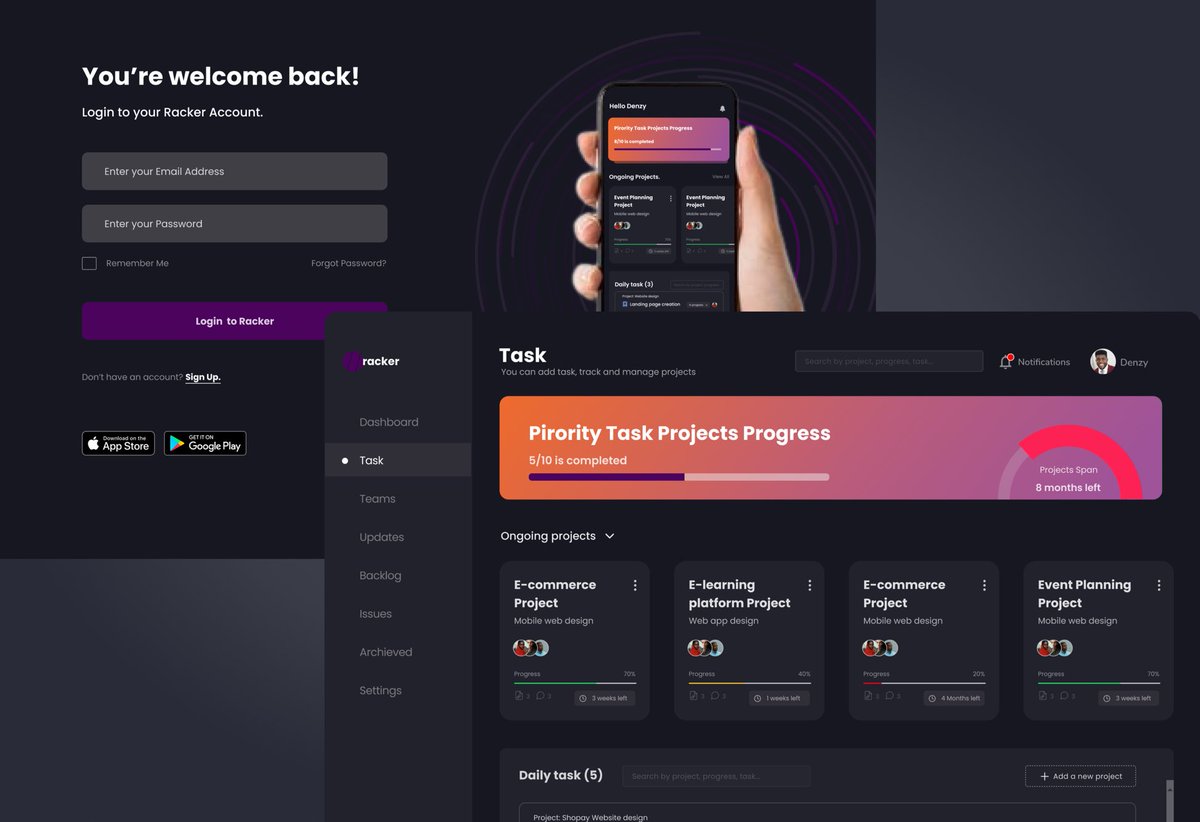 denzydesigns's tweet image. I designed this web app that helps you track and manage projects.