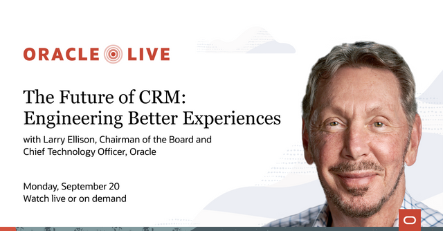 HebaGamilZaki's tweet photo. Your customers' needs are evolving dramatically. But your salespeople have been left behind. Join @LarryEllison on 20 September as he shares a reimagined future for #CRM to engineer better #CX. https://t.co/oZtShOjA97 https://t.co/C4igeSFNKm