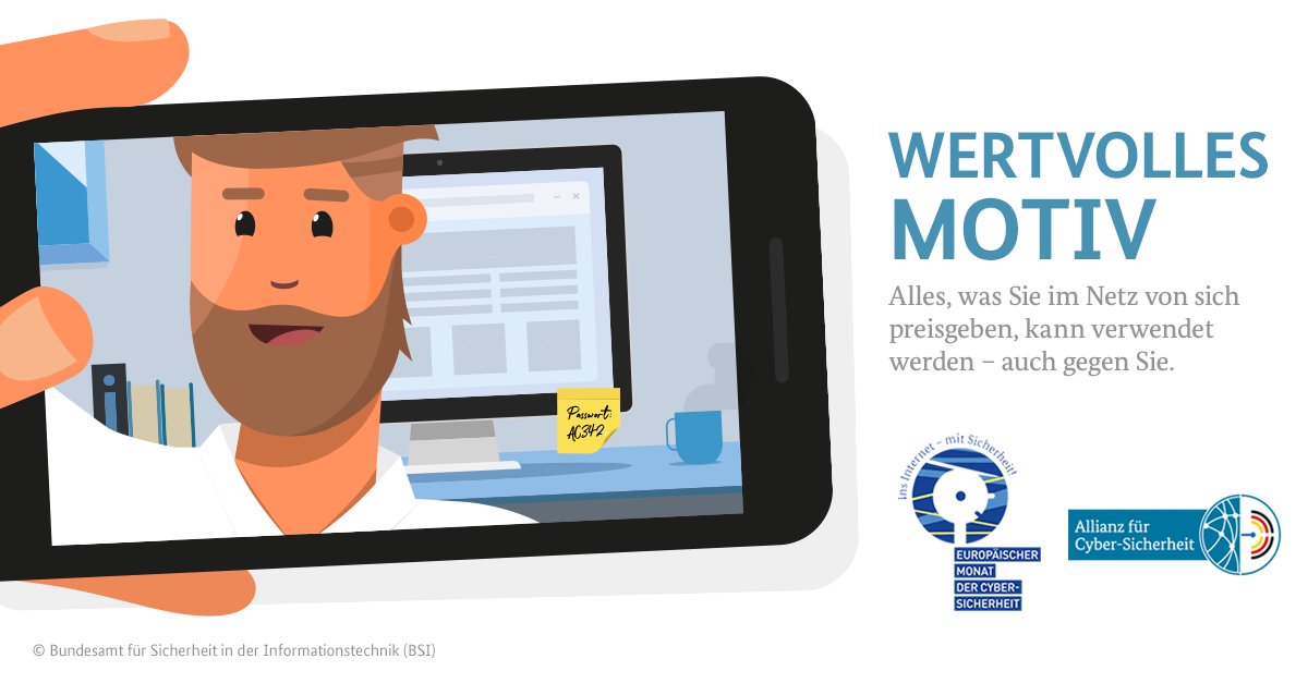 Bilder, Videos und andere Inhalte, die einmal im Netz sind, können schnell in falsche Hände geraten. Gehen Sie sensibel mit Informationen um. Privat UND an Ihrem Arbeitsplatz. allianz-fuer-cybersicherheit.de/Webs/ACS/DE/In…
#DeutschlandDigitalSicherBSI #digitalundsicher #CyberAllianz