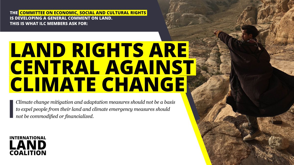 #ClimateChange adaptation & mitigation can't happen if land tenure rights are not ensured! 

📚 Read this and other proposals from our members to the CESCR General Comment on Land and Economic, Social and Cultural Rights: bit.ly/3jxPEre

#United4LandRights 
@LCraciunean