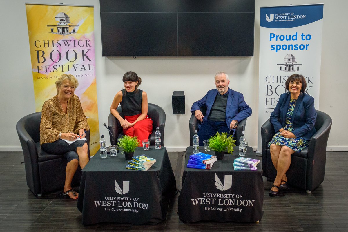 At the 2nd #Ealing Session of the @w4bookfest at @uniwestlondon (l-r) chair #LisaEvans with authors @Nico1aRayner (You and Me), #RobinDuval (Going to America) and @SazVora (Made in Heaven). #chiswickbookfest @uniwestlondon