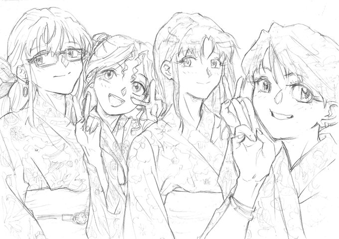 スーパーリアル麻雀P53人組+オリキャラの七海日和4人の集合絵のラフ。

特に使い道考えないで描いたけどCG集のおまけに入れよう。 