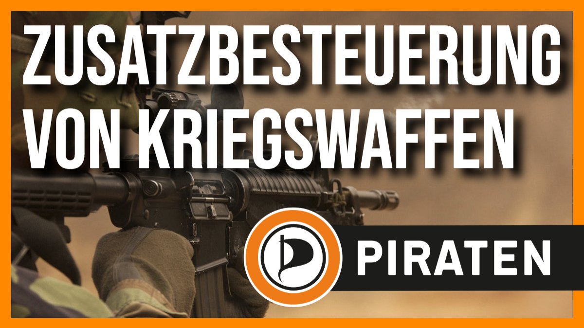 Foto von Soldat mit Waffe. Text: Zusatzbesteuerung von Kriegswaffen