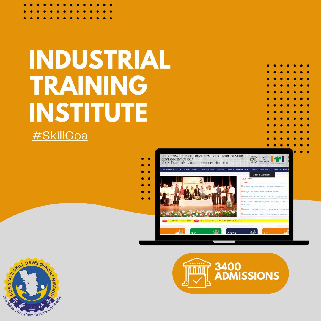 SkillGoa's tweet photo. Our Industrial Training Institutes have recorded more than 3400 admissions this year.

To ensure our youth are upskilled &amp; prepared to make their mark in this competitive world, Department is constantly introducing new courses that are in line with industry standards.
@Rajeev_GoI https://t.co/WwQp1BHXsm