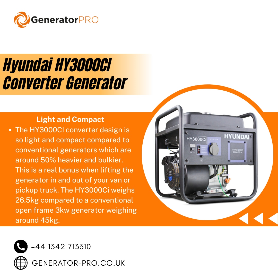 GeneratorPro1's tweet image. The HY3000CI converter design is so light and compact compared to conventional generators which are around 50% heavier and bulkier.

Check out this product: bit.ly/3sYpdy4

#generatorprouk #convertergenerator #hyundaigenerator #hyundai