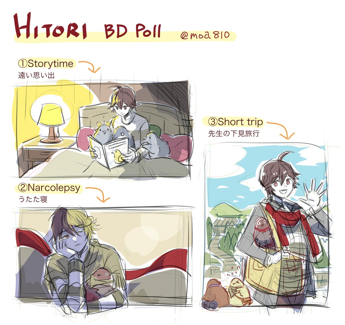 陽鳥イラスト案3点 / Three ideas for Hitori's BD 