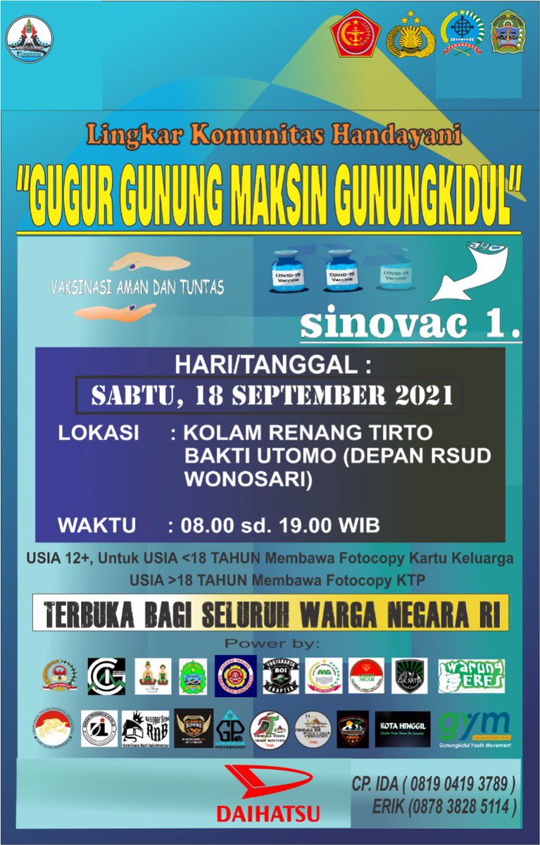 #1 AYO VAKSIN Rame-rame! Kehidupan normal yg sekian lama kita rindukan tak juga datang karena pandemi yang tak brkesudahan. Mengutuki keadaan tak membuat membaiknya kehidupan. Berdiri menantang sendiri tak mungkin berani, yuk bergandengan tangan bergerak brsama smoga mmberi arti