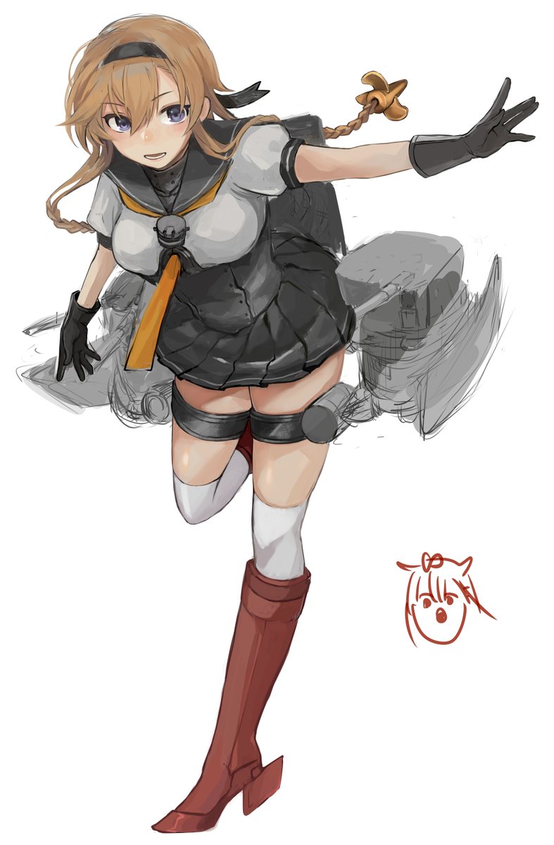 teruzuki (kancolle) skirt braid gloves simple background serafuku school uniform white background  illustration images